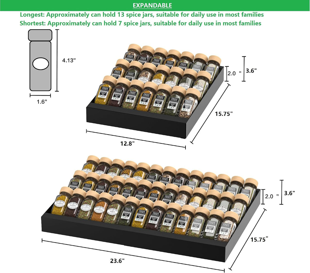 Expandable Metal Spice Drawer Organizer,3-Tier,Slanted Seasoning Jars Tray for Kitchen Cabinet Drawers Insert/Countertop (Jars not included)-3Tier /White