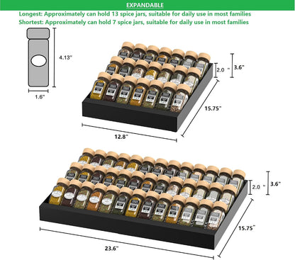 Expandable Metal Spice Drawer Organizer,3-Tier,Slanted Seasoning Jars Tray for Kitchen Cabinet Drawers Insert/Countertop (Jars not included)-3Tier /White