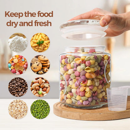 ComSaf 64 oz Glass Flour and Sugar Storage Containers Set of 2, Wide Mouth 1/2 Gallon Square Airtight Pantry Jars with Lids, Space-Saving Minimalist Kitchen Organization