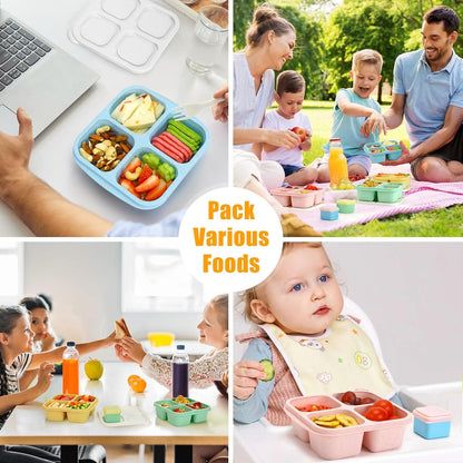 Caperci Lunchable Snack Containers - 4 Pack Bento Snack Boxes with 4-Compartment, 2 Leakproof Dip Cups, Reusable Divided Food Containers for School, Work, Travel (Jewel Brights)