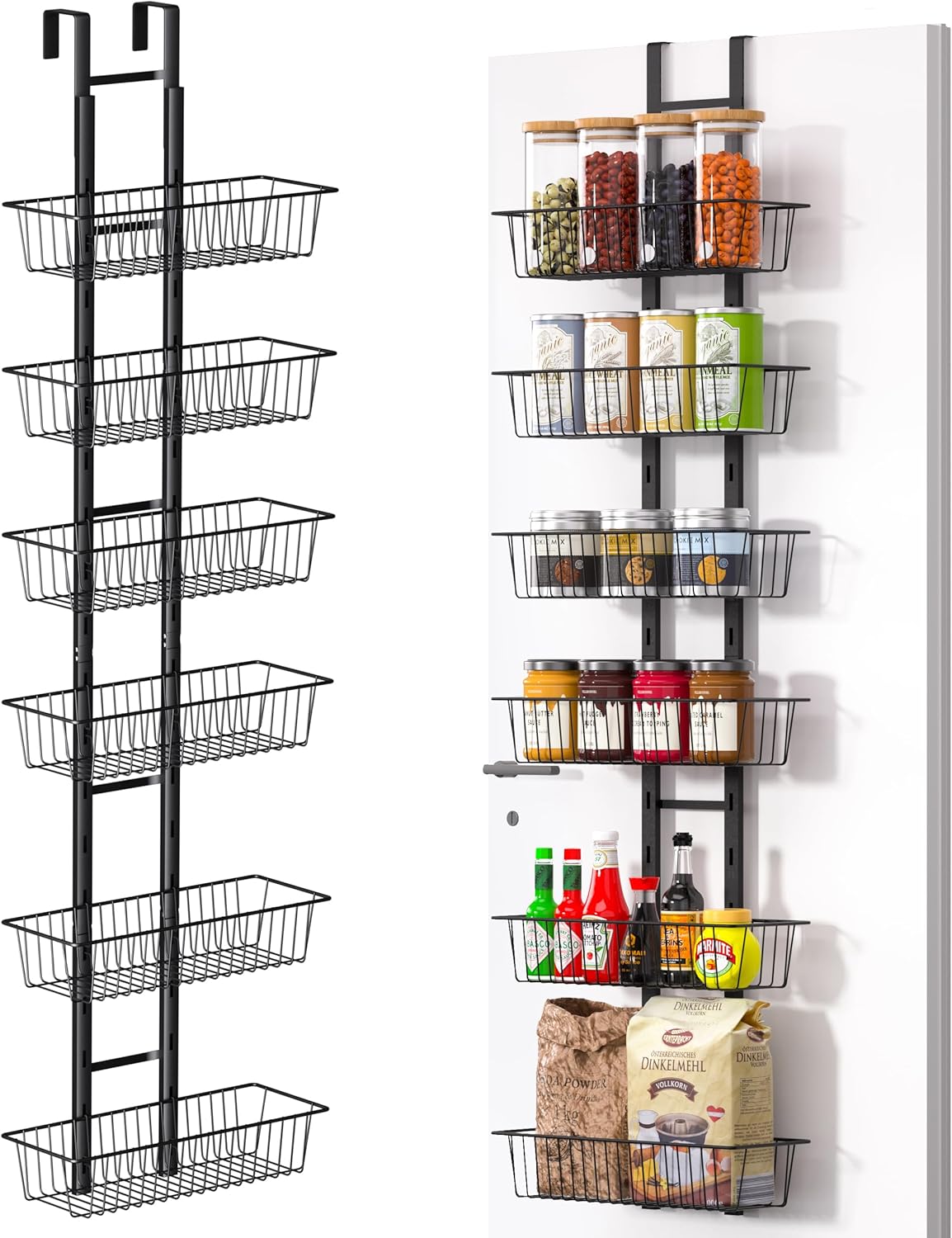 LUXEAR Over the Door Pantry Organizer, 8-Tier Adjustable Over the Door Hanging Spice Rack, No-Assembly Foldable Metal Over the Door Organizer for Kitchen, Home, Laundry Room, Bathroom