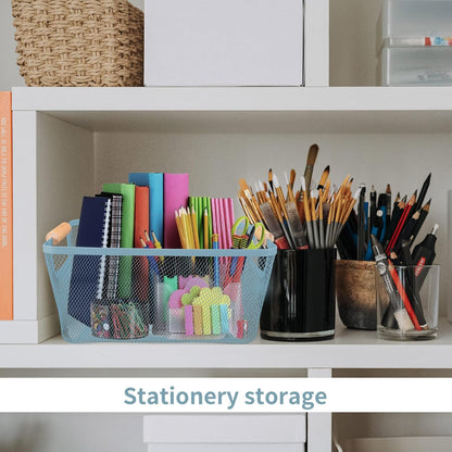 2 Pack 12" Wide Metal Mesh Baskets with Bamboo Handles for Pantry Organization | Wire Storage Bins for Kitchen, Cabinet, Fruit & Snacks | Decorative Farmhouse Style Organizer