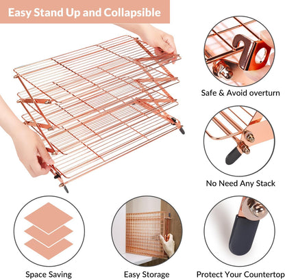 Geesta 2/3/4-Tier Upgraded Collapsible Cooling Rack with Adjustable 3 Setting Design Stackable Roasting Cooking Drying Wire Cooling Rack for Cookies Baking Gifts for Women