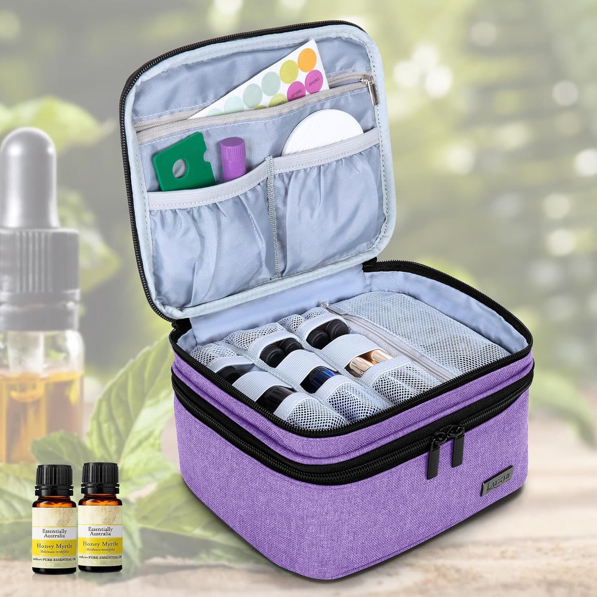 LUXJA Essential Oil Carrying Case - Holds 30 Bottles (5ml-30ml, Also Fits for Roller Bottles), Double-Layer Organizer for Essential Oil and Accessories, Black (Bag Only)