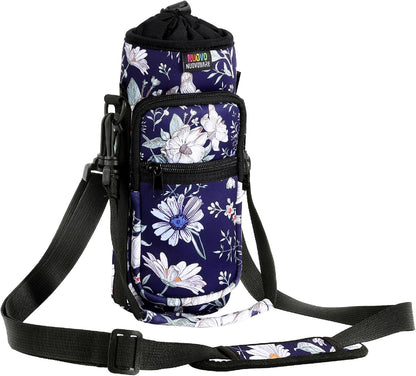 Nuovoware Water Bottle Carrier Bag,25oz/40oz/64oz Bottle Pouch Holder,Adjustable Shoulder Hand Strap 2 Pocket Sling Neoprene Sleeve Sports Accessories for Hiking Travelling Camping