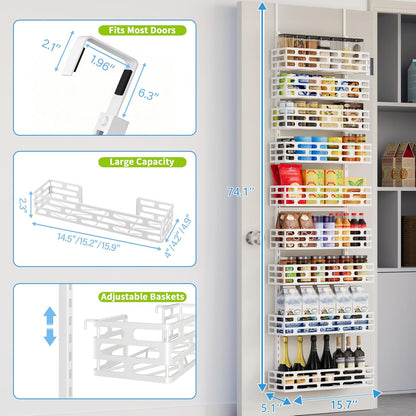 6-Tier Over the Door Pantry Organizer, Pantry Organization And Storage, Hanging Storage Organizer Spice Rack Metal Shelving for Home & Kitchen, Office Laundry Room Bathroom Black
