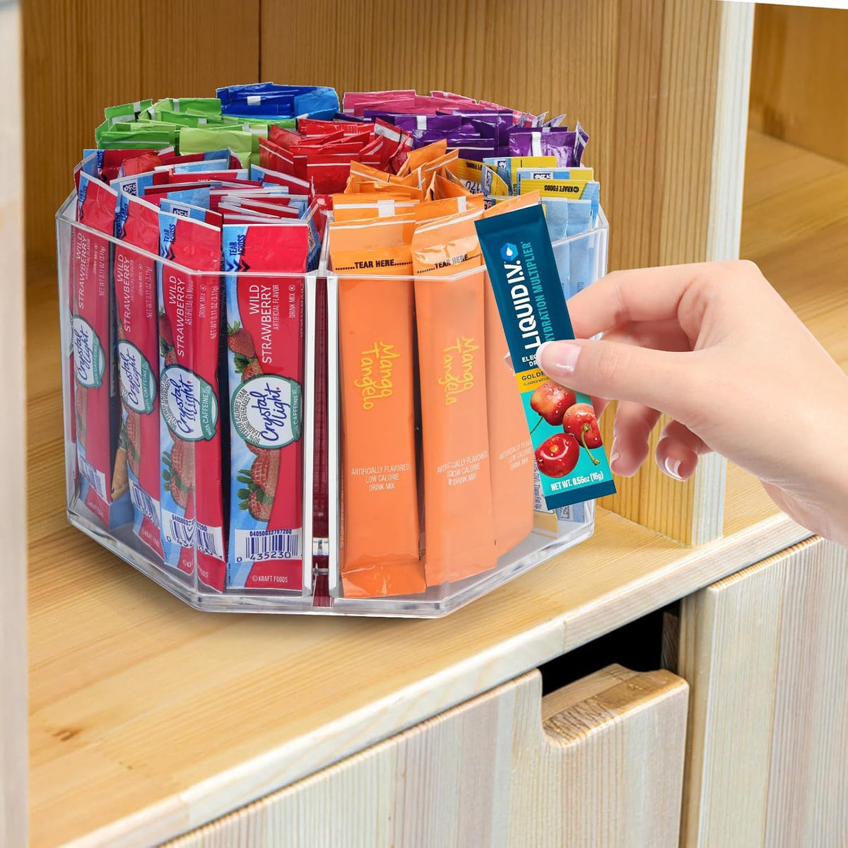 Drink Packet Organizer For Powdered Drink Mix,Powder Packet,Water Packet,Water Flavor Packet,Lazy Susan Organizer Rotating Holder for Drink Mix Necessities（Square）