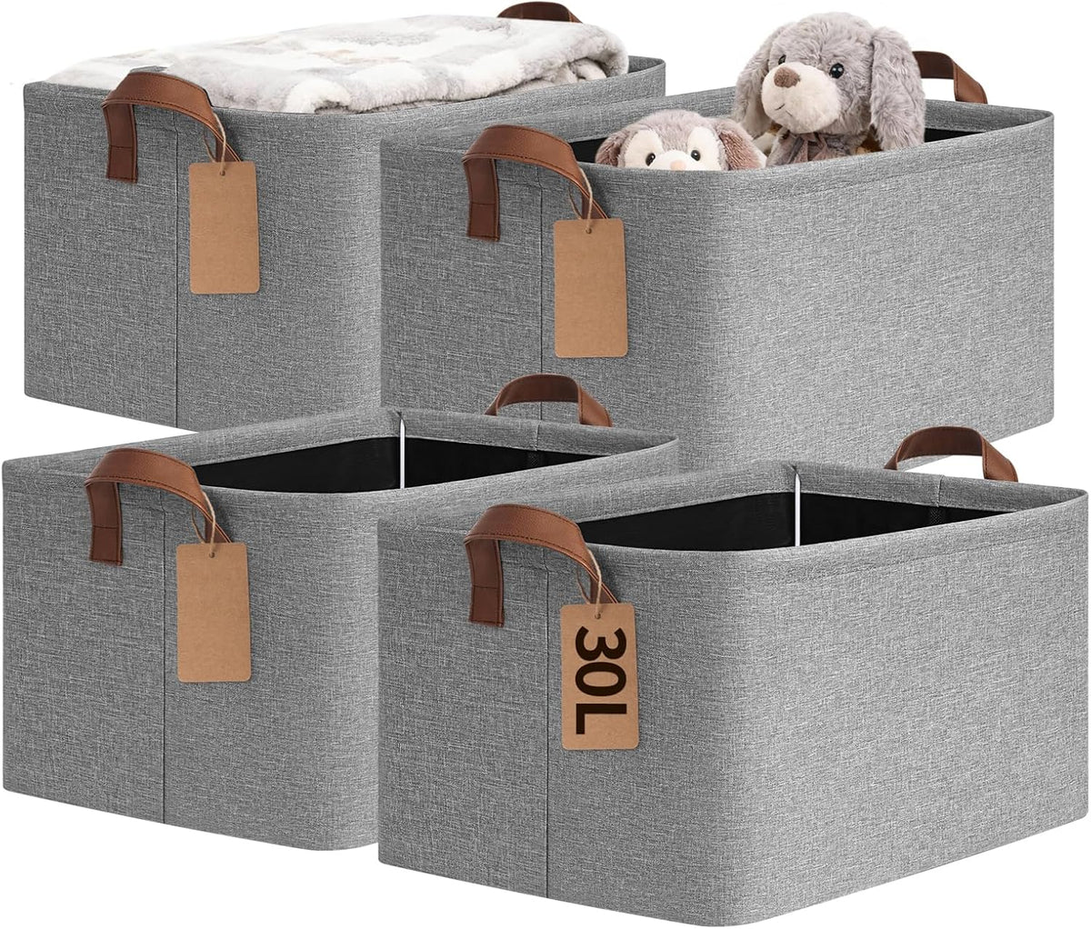 CHICVITA 4 Pack Large Storage Baskets for Shelves, Collapsible Closet Organizer Bins with Metal Frame, Fabric Storage Bins for Clothes Towels Organization, 16.8" x 11" x 9.8", Beige