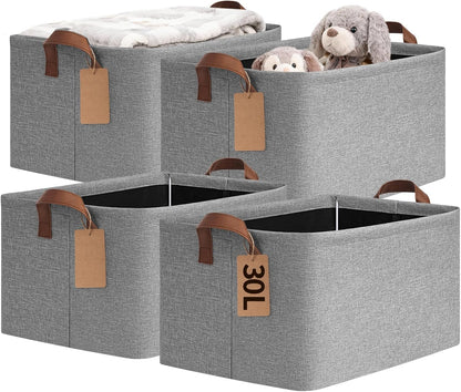 CHICVITA 4 Pack Large Storage Baskets for Shelves, Collapsible Closet Organizer Bins with Metal Frame, Fabric Storage Bins for Clothes Towels Organization, 16.8" x 11" x 9.8", Beige