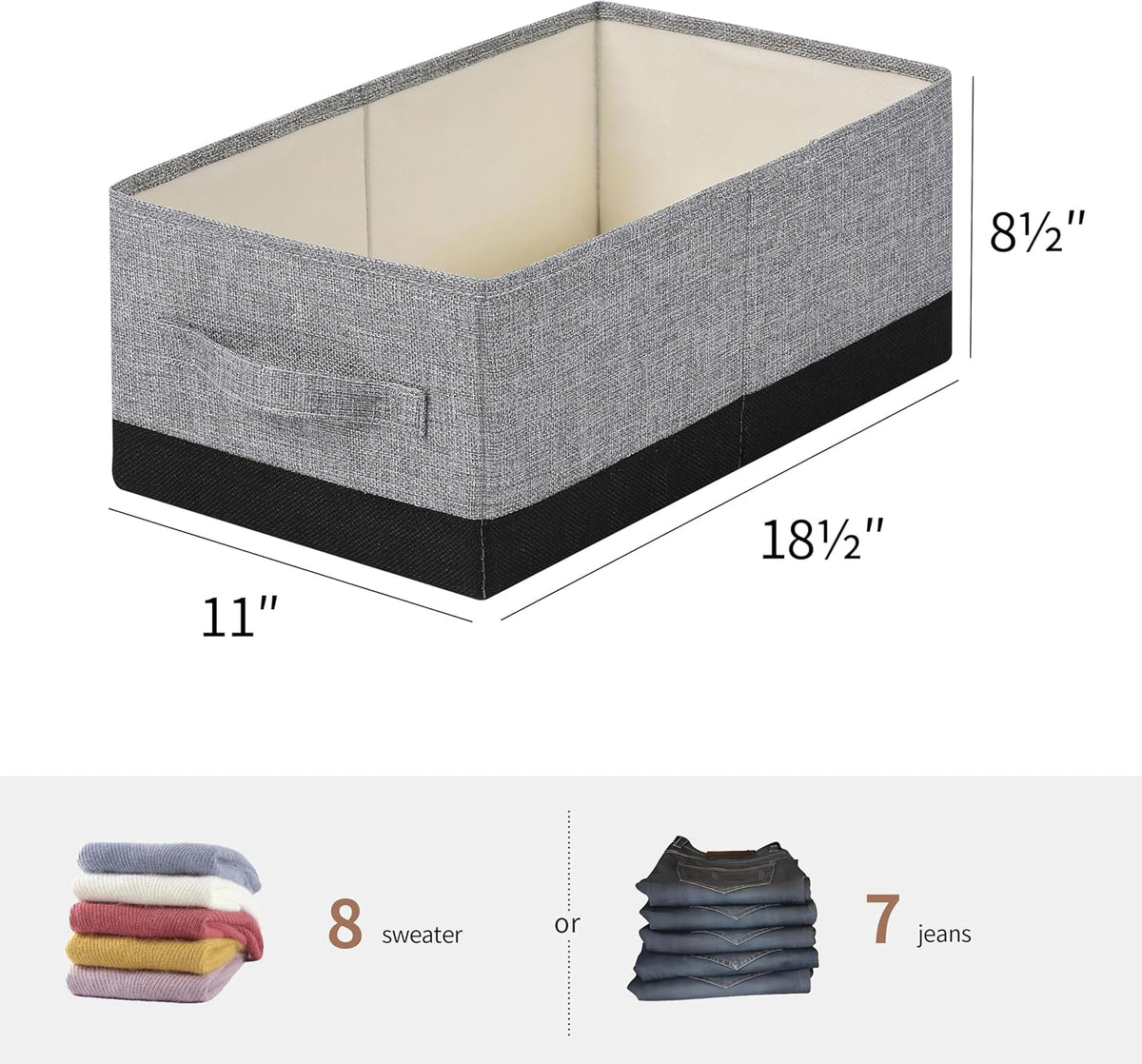 Linen Folding Storage Bins, 3 Pack Large Storage Baskets, Washable, Clothing Storage Bins with Handle, Closet Organizer for Storage Sweater,Sheets(Beige, 18½"x11 x8½)