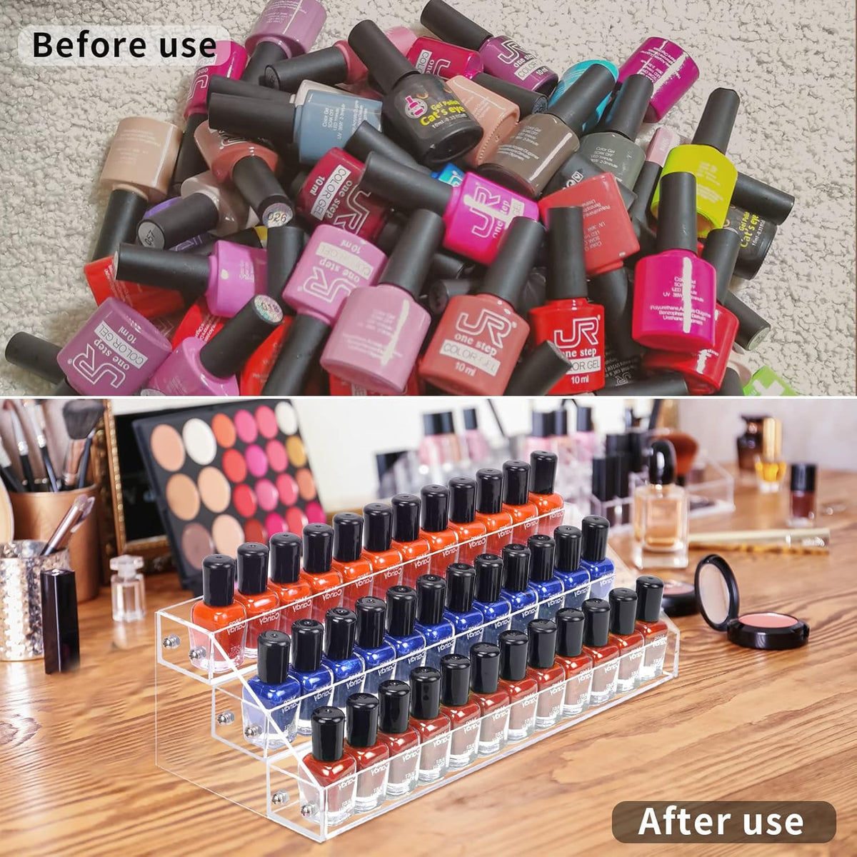 BTremary Clear Nail Polish Paint Organizer Holder Rack Shelf 6 Tier Acrylic Tattoo Ink Essential Oil Display Stand Holds Up to 48-96 Bottles for Table (Fit 1-2oz Bottles)
