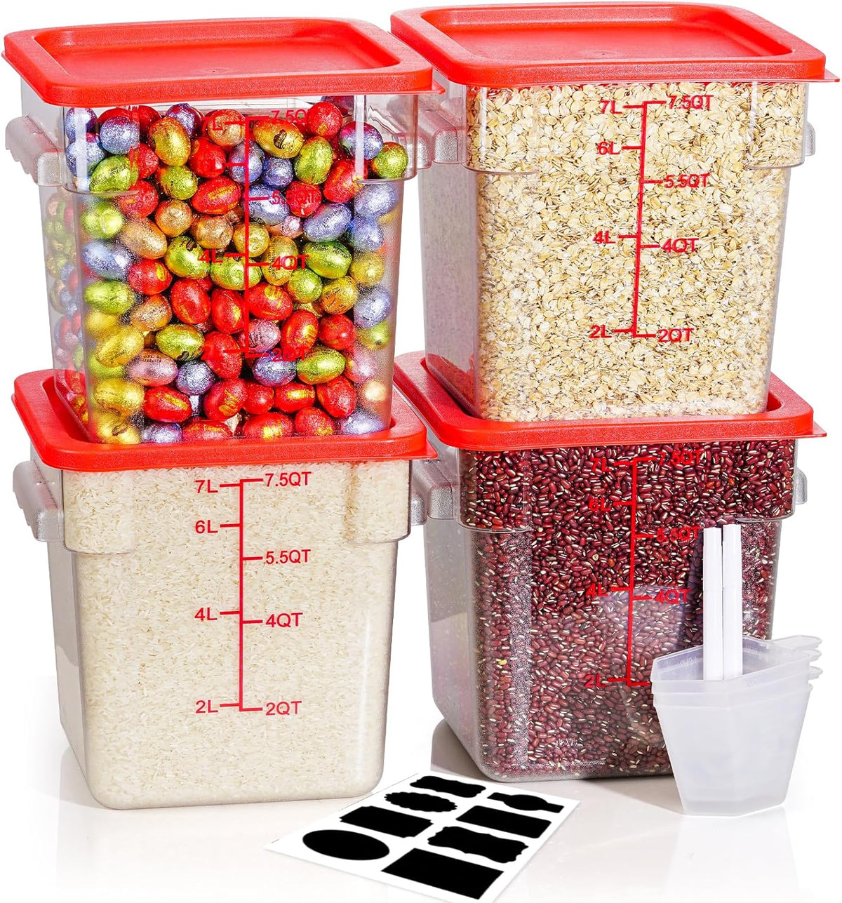 4QT NSF Food Storage Containers: 8 PCS [Food Grade][Hot&Cold Resistant] Commercial Clear Food Storage Containers with Lids for Restaurant Kitchen Proof Dough, Measuring Spoons Included(BPA FREE) - Colors A