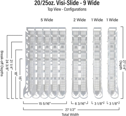 Visi-Slide 20oz Soda Beverage Dispenser - Gravity Fed Glide for Angled Shelves for Coolers, Commercial Refrigerators, Cold Vaults (Pack of 6) Drink Organizer for Cans, Bottles and More