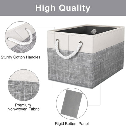 Fab totes Storage Bins, Foldable Storage Baskets for Organizing Toys, Books, Shelves, Closet, Large Storage Box with Rope Handles, Sturdy Organizer Bins, White & Grey