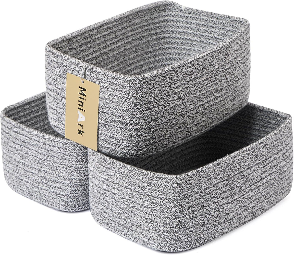 MiniArk Small Storage Baskets for Organizing | Closet Organizer Bins | Shelf Toy Basket | Woven Rope Baskets | Cube Decorative Box | Shallow Basket | L11.5xW7.5xH4.7| Brown