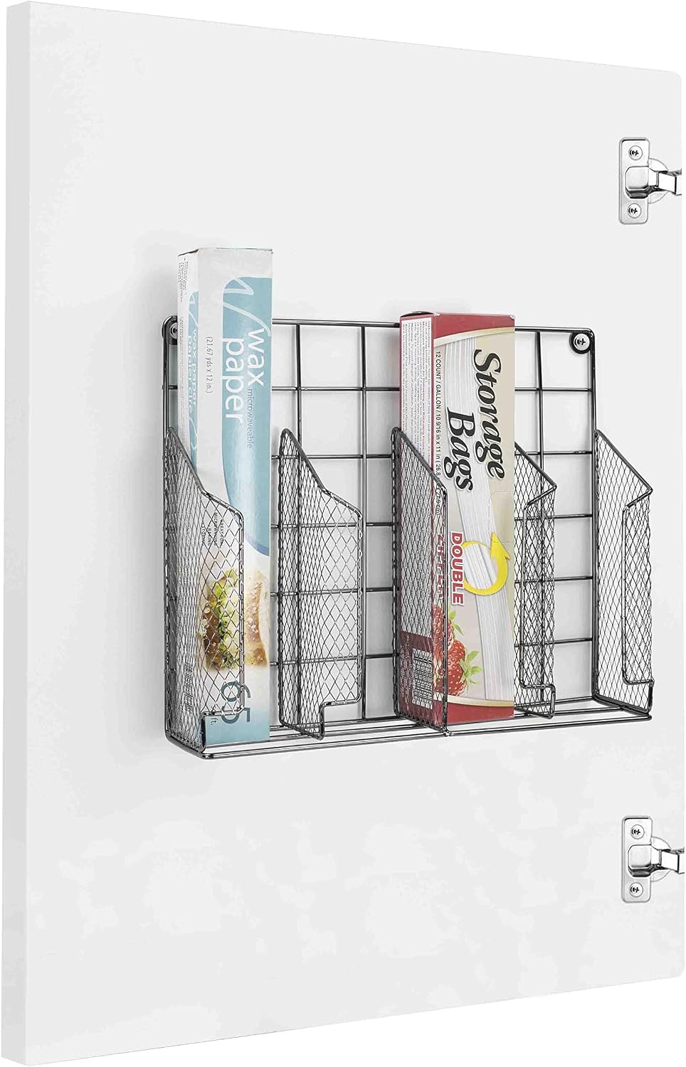 Home Basics Organizer Rust Resistant, Perfect for Food Storage, Silver Foil, Wax Paper, Sandwich Bags, Plastic Wrap-Mounts,White