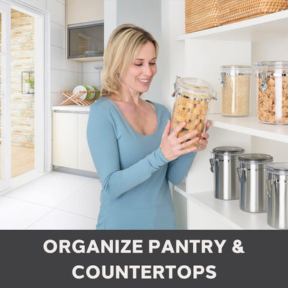Oggi Clear Canister Set with Clamp Lids & Spoons - Airtight Food Storage Containers, Ideal for Kitchen & Pantry Storage of Bulk, Dry Food Including Flour, Sugar, Coffee, Rice, Tea, Spices & Herbs