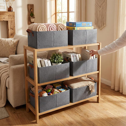 4 Pack Large Capacity Closet Storage bins, Foldable Storage Bins for Shelves, Large Fabric Closet Organizers with Handles for Clothing, Toys, Books, Shelves