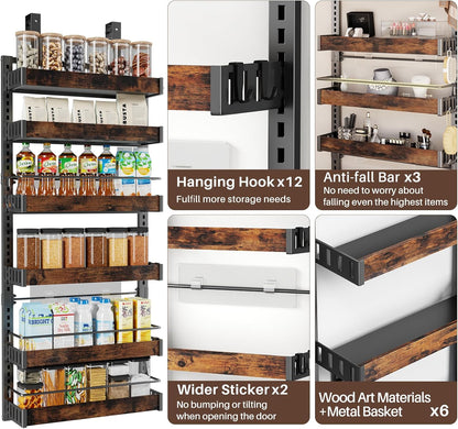 8 Tier Over The Door Pantry Organizer, 2 IN 1 Wall Mount or Metal Hanging Spice Rack for Pantry Organizers and Storage, Seasoning Shelves，Adjustable Basket with Hooks for Kitchen Cabinet and Closet