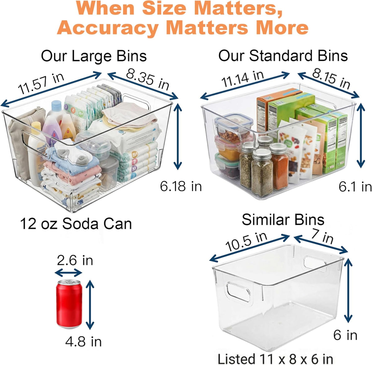 MOONEDGE Set of 4 Clear Plastic Organizer Bins, 2 Large & 2 Small Storage Bins for Pantry, Nestable Space-Saving Containers for Cabinets, Under-Sink, Bathroom, Kitchen & Freezer Organization