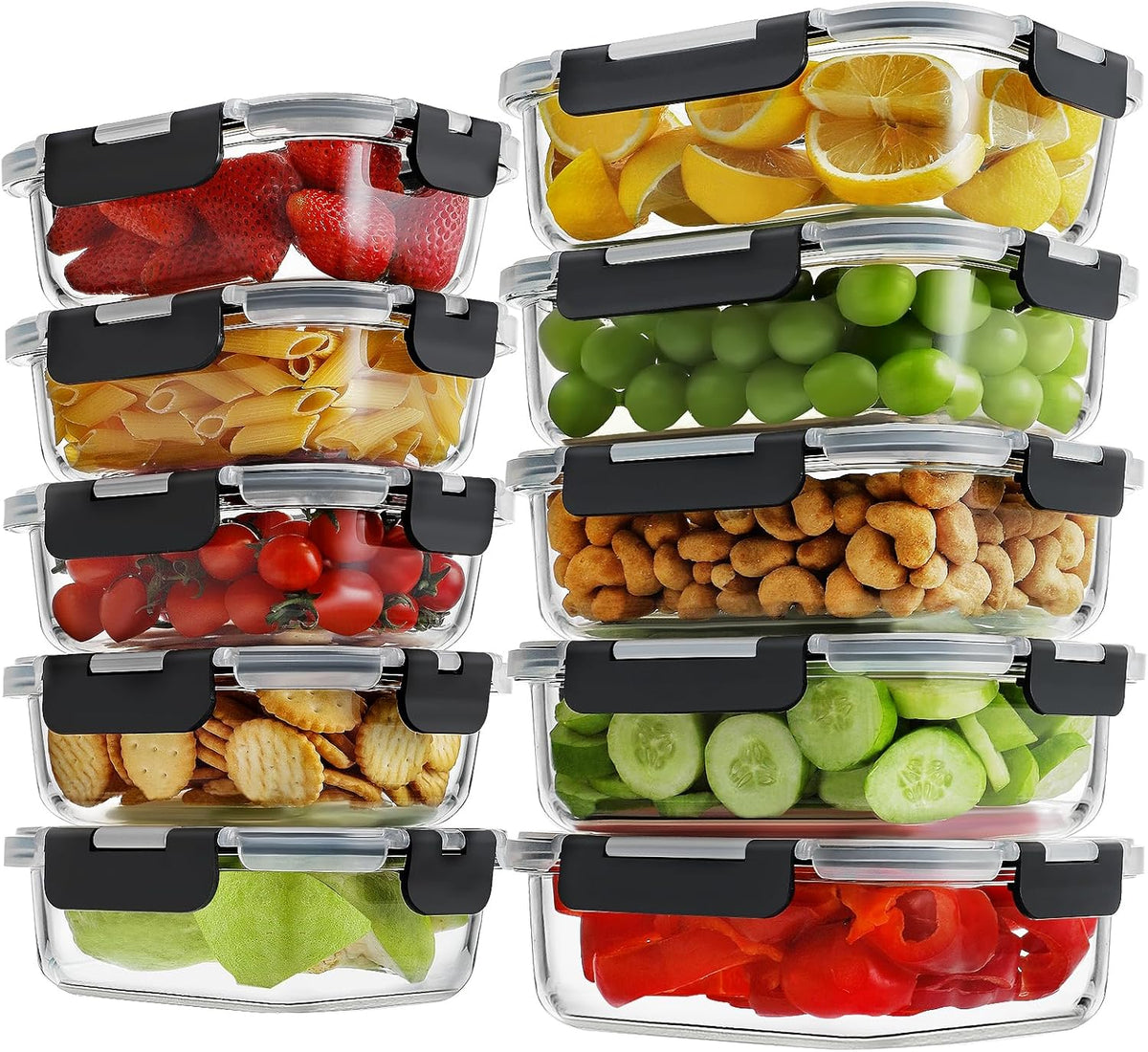 HOMBERKING Borosilicate Glass Meal Prep Containers with Locking Lids, Glass Food Storage Containers Set, Airtight Lunch Bento Boxes, BPA-Free & Leak Proof, 36oz & 14oz, Freezer, Oven Safe