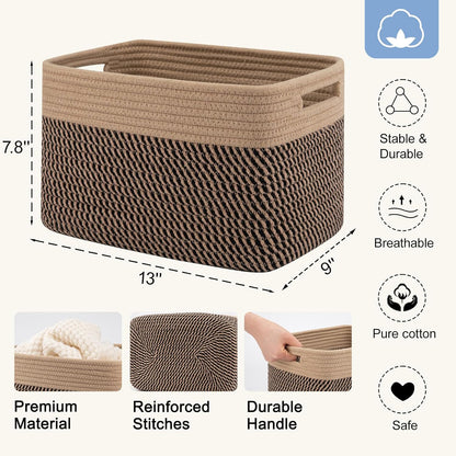 4 Pack Storage Baskets for Organizing, Woven Baskets for Shelves - Perfect for Toys, Books, Towels, and Clothes, Durable Gift Basket Bins Toy Storage, 12.7''Lx9''Wx7.8''H, Brown & White