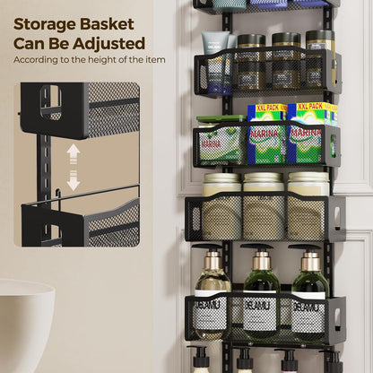 Delamu 8 Tier Over the Door Pantry Organizer, 2in1 Hanging or Wall Mount Spice Rack Seasoning, Adjustable Heavy-Duty Narrow Pantry Door Organizer and Storage for Kitchen Cabinet and Bathroom,12" White