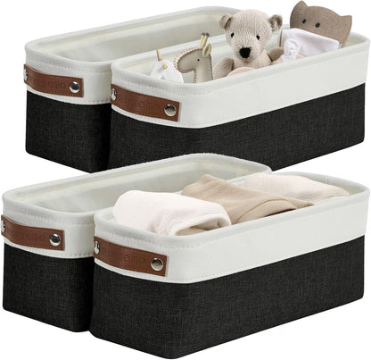DECOMOMO Storage Bins, Large Fabric Storage Baskets for Shelves, Decorative Linen Closet Organizer, 15 x 11 x 9.5 inches (Beige & White, 3 Pack)