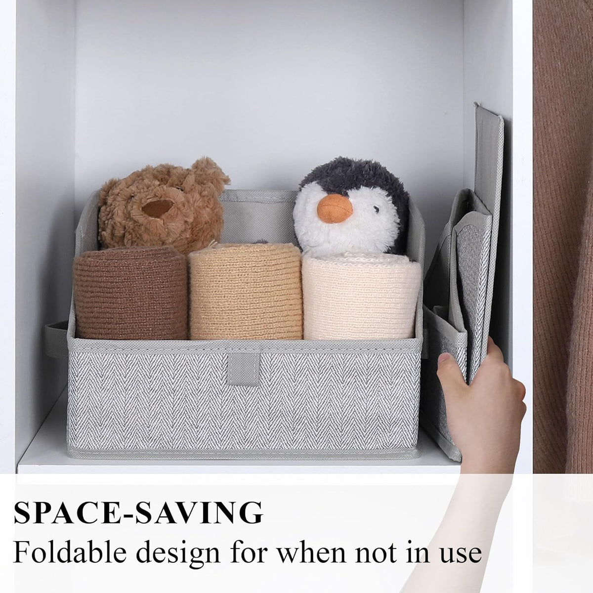 WUIKE Closet Organizers and Storage, Trapezoid Storage Bins, Fabric Closet Bins with Handles, Foldable Storage Baskets for Clothes, Purse, Blanket, Herringbone Gray, Extra Large