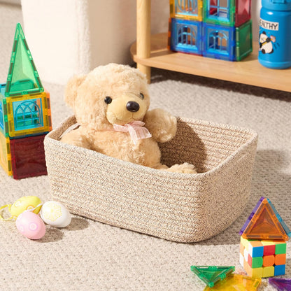 MiniArk Small Storage Baskets for Organizing | Closet Organizer Bins | Shelf Toy Basket | Woven Rope Baskets | Cube Decorative Box | Shallow Basket | L11.5xW7.5xH4.7| Brown
