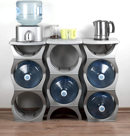 Bariboo Stackable Water Bottle Storage Rack Best Water Jugs 5 Gallon Organizer. Jug Holder for Kitchen, Cabinet and Office Organizing. Reinforced Polypropylene (Silver, 4 No Shelf)