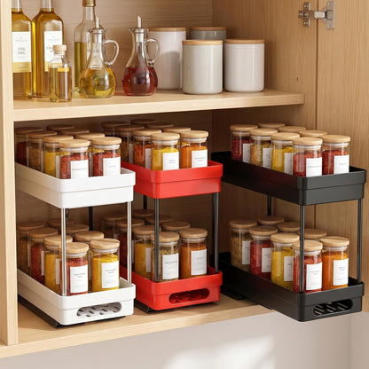 Pull Out Spice Rack Organizer for Cabinet, Slide Out Spice Racks Organizer, Spice Cabinet Organizers, Cabinet Size Need:12'' Highx11'' Deepx5'' Wide,Hold 10 Spice Jar Each Tier-2Tier, Black