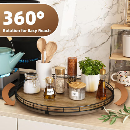 Acacia Wood 13" Lazy Susan Turntable Organizer for Table Top, Farmhouse Round Wooden Lazy Susan for Cabinet Kitchen Centerpieces Coffee Table, for Condiments Spices, Bathroom Vanity Tray Decor