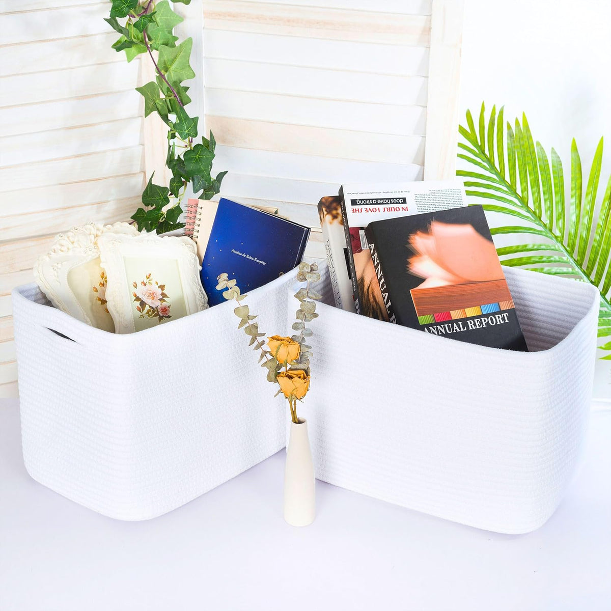 MINTWOOD Design 3-Pack Decorative Woven Storage Baskets for Shelves, Cube Bin Box for Organizing Books, Shoes, Dog Toys, Pantry Closet and Living Room Organizer, Oatmeal Brown