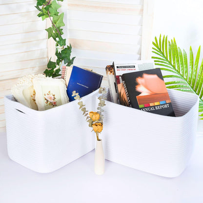 MINTWOOD Design 3-Pack Decorative Woven Storage Baskets for Shelves, Cube Bin Box for Organizing Books, Shoes, Dog Toys, Pantry Closet and Living Room Organizer, Oatmeal Brown
