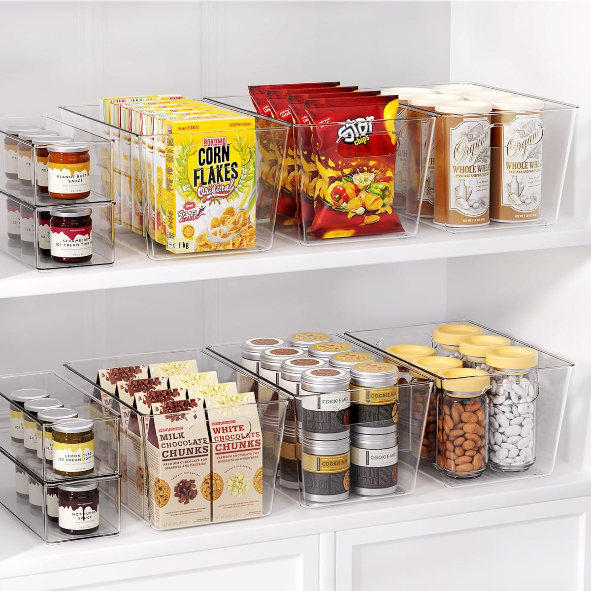 Clear Plastic Storage Bins-6 Pack Large Pantry Organizers and Storage Containers for Kitchen, Bathroom, Under-Sink, Office, Closet, Garage, Freezer and Snack