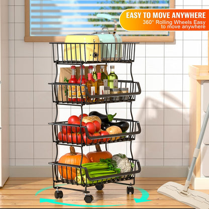 Gsiekare 3-Tier Rolling Pantry Organizer and Storage Cart with Wheels – Stackable Wire Snack Cart for Kitchen, Pantry Shelves and Storage Rack for Fruit, Vegetables, Onion, Potato (1 Pack)