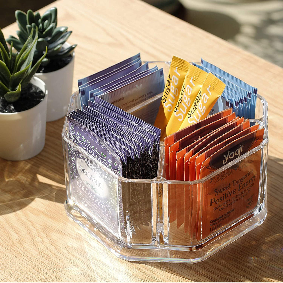 Clear Acrylic Two Lattices Tea Bags Holder Coffee Sugar Bag Case Guest Room Storage Boxes YTBH-001
