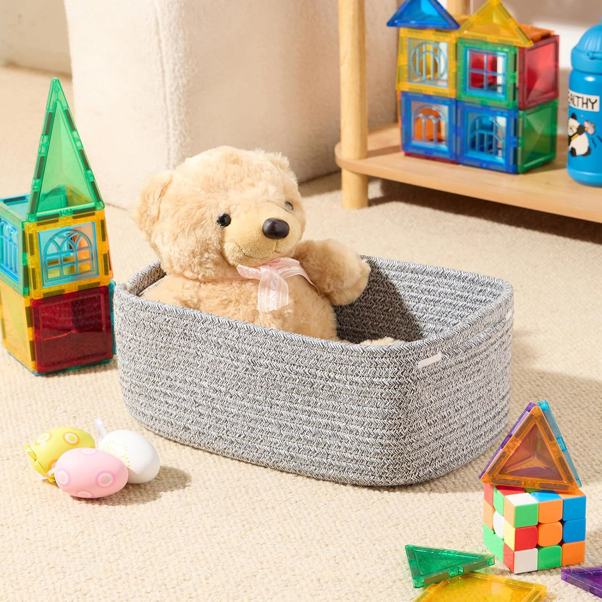 MiniArk Small Storage Baskets for Organizing | Closet Organizer Bins | Shelf Toy Basket | Woven Rope Baskets | Cube Decorative Box | Shallow Basket | L11.5xW7.5xH4.7| Brown