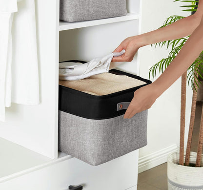 DECOMOMO Storage Bins, Large Fabric Storage Baskets for Shelves, Decorative Linen Closet Organizer, 15 x 11 x 9.5 inches (Beige & White, 3 Pack)