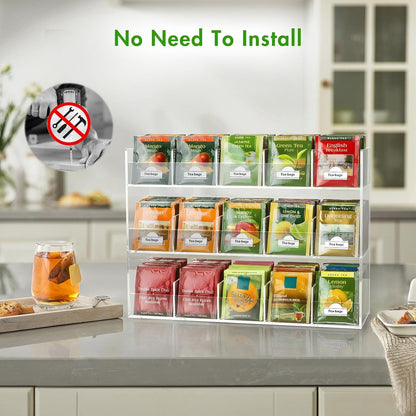 BEYGORM Acrylic Tea Bag Organizer for 216 Tea Packets, No Assembly Required, Display Holder for Countertop, Vertical Tea Bag Caddy for Cabinet, Tea bar Accessories, Teabags Storage Containers