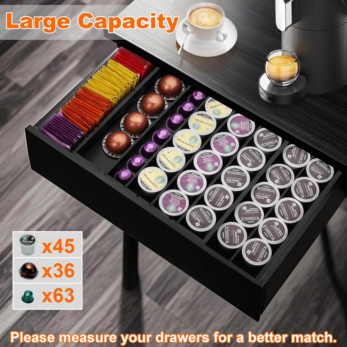 MinBoo Bamboo K Cup Holder for Drawer or Countertop Coffee Pod Holder Expandable K Cup Pod Storage Tea bag organizer K Cup Storage for Coffee Station Home Office and Kitchen