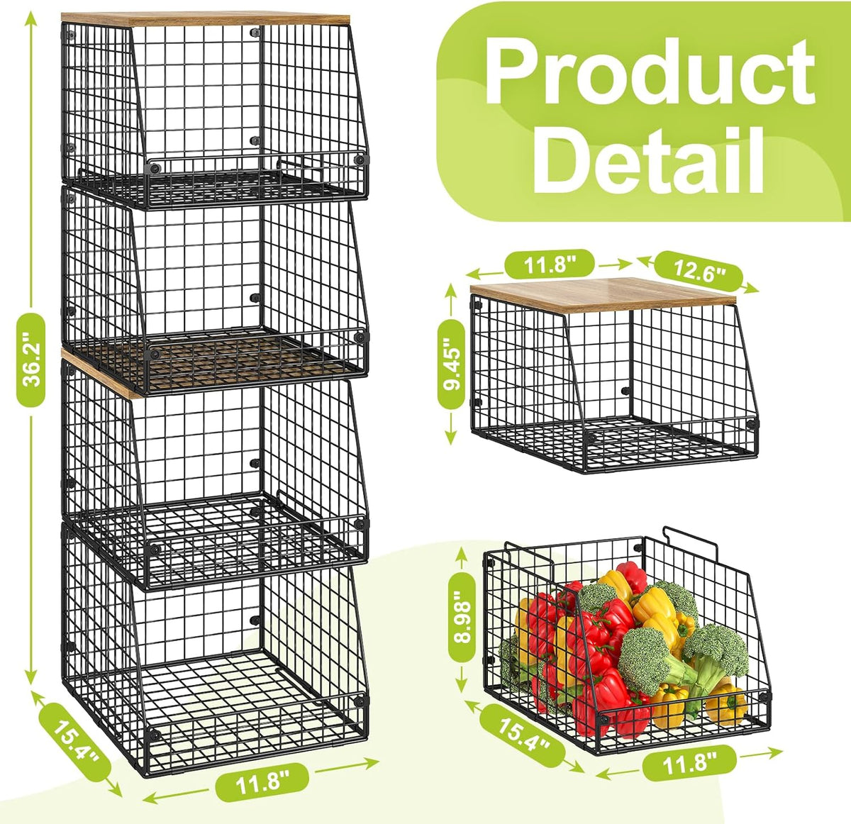 Jakyitvi XXL Stackable Wire Storage Basket, Extra Large Capacity Pantry Organizer and Storage, Muti-Purpose for Fruit Vegetable Basket & Toy Bin & Snack Organizer