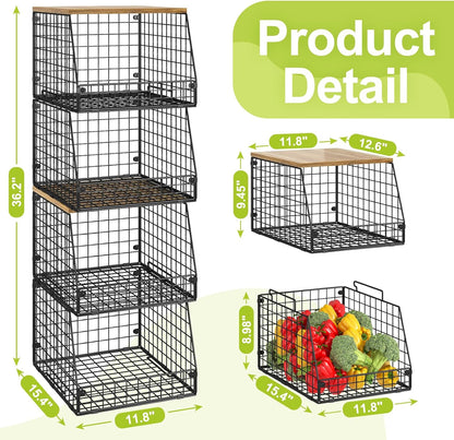 Jakyitvi XXL Stackable Wire Storage Basket, Extra Large Capacity Pantry Organizer and Storage, Muti-Purpose for Fruit Vegetable Basket & Toy Bin & Snack Organizer