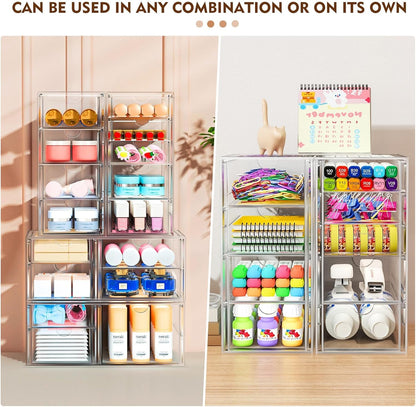 Acrylic Makeup Organizer with 13 Drawers, Bathroom Counter Organizer, Acrylic Organizers, Desk Organizer, Office Supplies, Storage Drawers for Cosmetic, Pencil, Coffee, etc 3 Pack