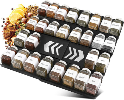 ALCOVA Spice Drawer Organizer, 4 Tier Expandable Spice Rack for Drawer from 9" to 18", Spice Organizer for Drawers and Countertop 8 Pcs Pack (Jars not included)