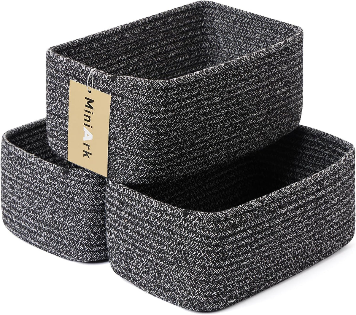 MiniArk Small Storage Baskets for Organizing | Closet Organizer Bins | Shelf Toy Basket | Woven Rope Baskets | Cube Decorative Box | Shallow Basket | L11.5xW7.5xH4.7| Brown