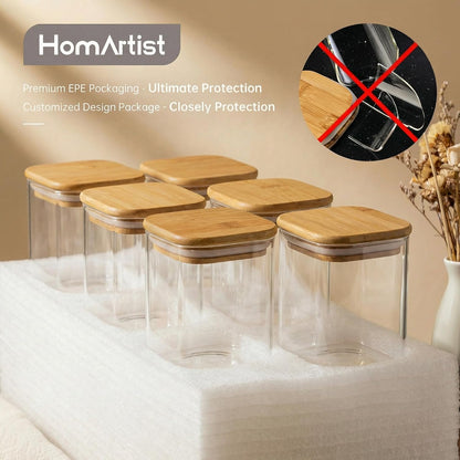 Extra Large Square Glass Flour & Sugar Storage Containers with Airtight Lids, 168 floz - Glass Jars with Bamboo Lids for Pantry, Air tight Food Storage Containers for Cereal, Pasta, Rice