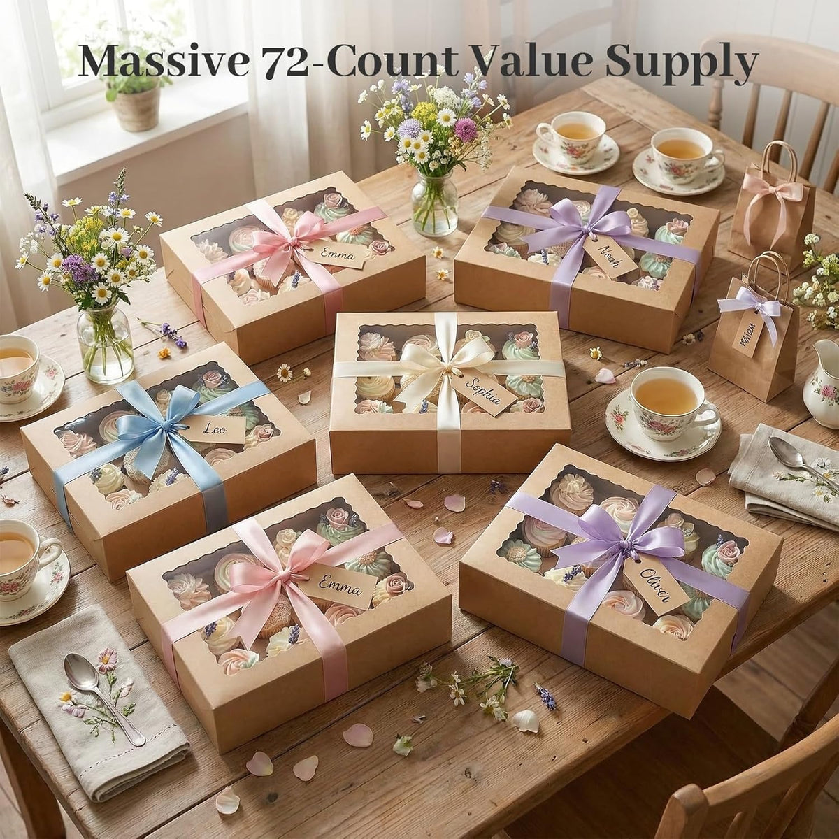 VGOODALL 12 Count Cupcake Boxes, 6PCS Cupcake Container with Window Boxes Holding 72 Pastry Box for Birthday Holiday Party Bakery Supplies 13.2"x9.8"x4"