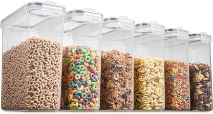 6 Pack Airtight Cereal Food Storage Container - BPA Free Plastic Kitchen and Pantry Organization Canisters for, Dry Pet Food, Flour, Sugar, Rice, Nuts, Snacks & More (135.5 Oz) Labels & Chalk Marker